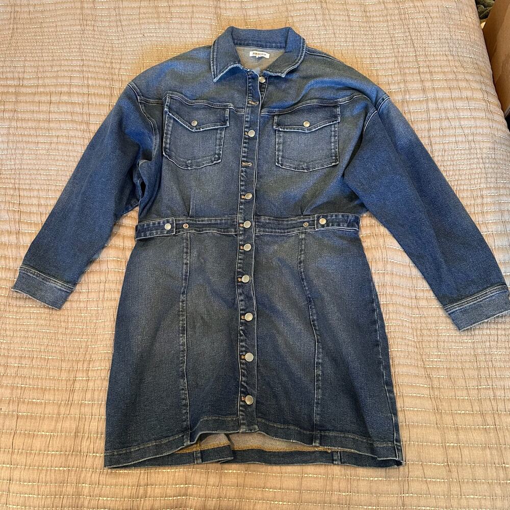 Good American 5X Denim Mini Dress Long Sleeves